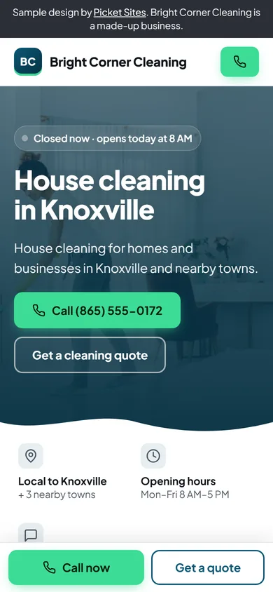 Phone view of the house cleaning sample site